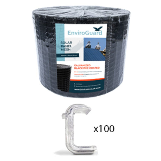 Enviroguard PVC Coated Solar Mesh Bird Deterrent - 30m Roll with 100 Black Clips