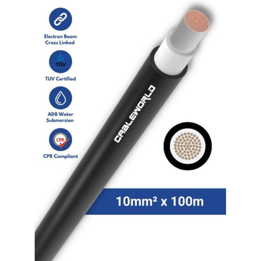 Cableworld 10mm2 single-core DC cable 100m - Black