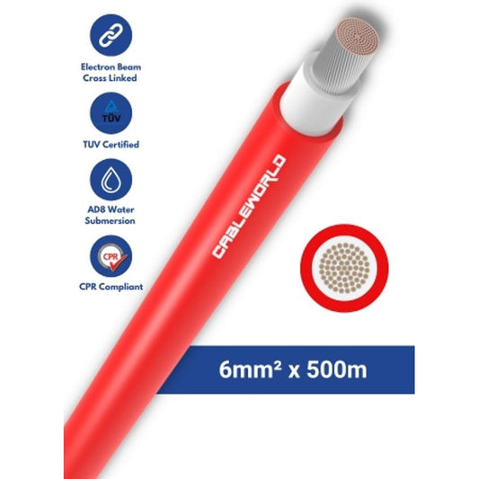 Cableworld 6mm2 single-core 500m - Red