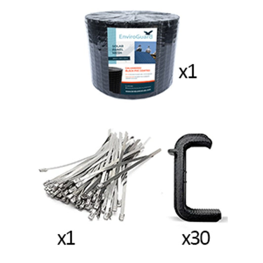 Enviroguard PVC Coated Mesh Bird Deterrent - 30m Roll 200 Black Clips & 20 SS Corner Ties
