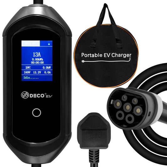 DECO® EV Core | 3.5kW/16A WallBox | Super Fast EV Charger | 7.6M Cable Type 2 | Indoor/Outdoor | Black Electric Vehicle Car Charger | Plug Socket