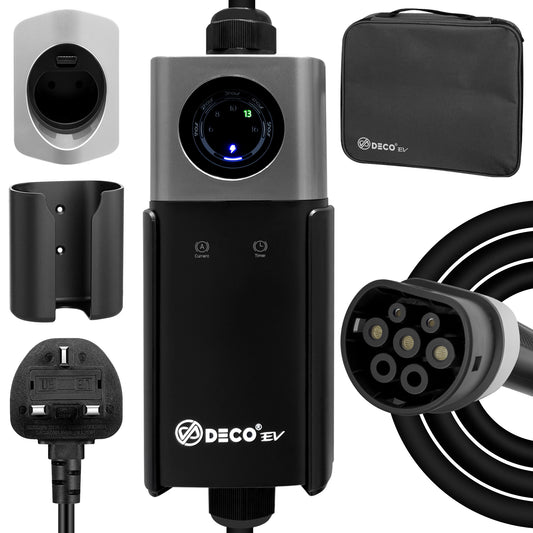 DECO® EV Ghost | 3.5kW/16A WallBox | Super Fast EV Charger | 7.6M Cable Type 2 | Indoor/Outdoor | Black Electric Vehicle Car Charger | Plug Socket