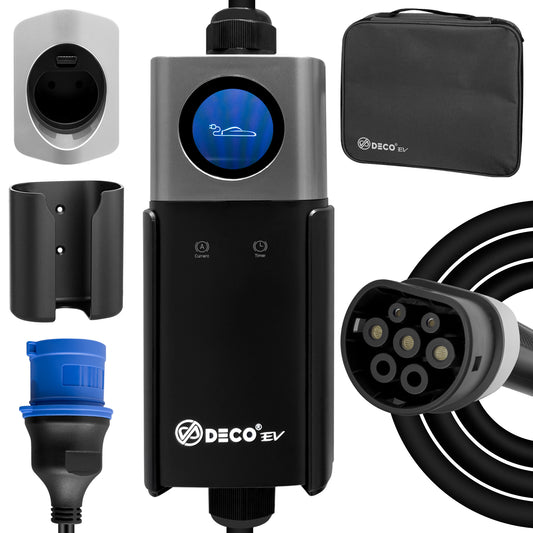 DECO® EV Phantom | 7.4kW/32A WallBox | Super Fast EV Charger | 7.6M Cable Type 2 | Indoor/Outdoor | Black Electric Vehicle Car Charger | CEE Plug Socket