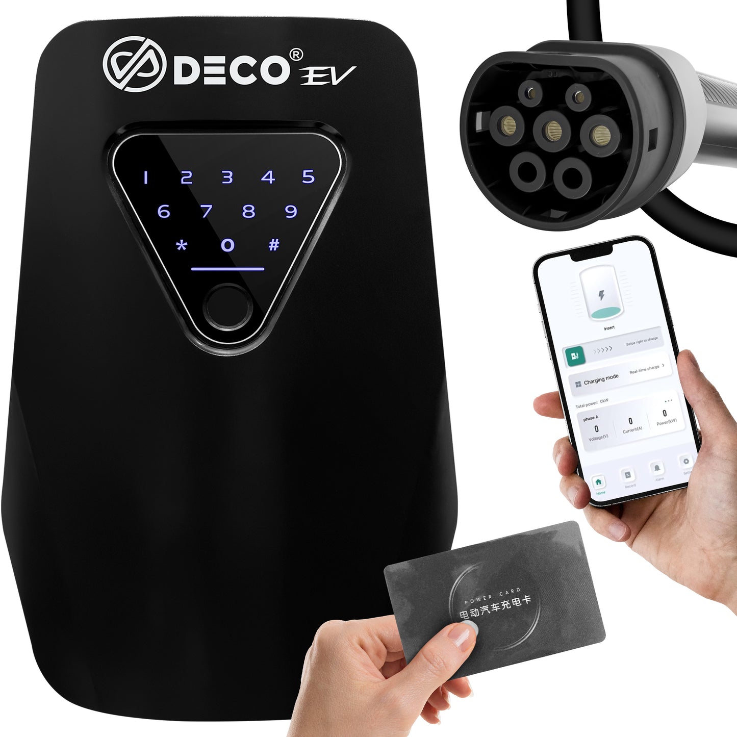 DECO® EV Touch | 7.4kW/32A WallBox | Super Fast EV Charger | 5M Cable Type 2 | Indoor/Outdoor | Black Electric Vehicle Car Charger | Fingerprint