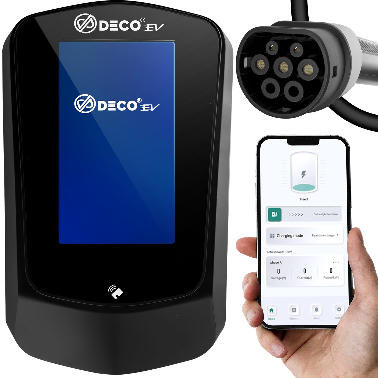 DECO® EV APEX | 7.4kW/32A WallBox | Super Fast EV Charger | 5M Cable Type 2 | Indoor/Outdoor | Black Electric Vehicle Car Charger | UKCA Certified