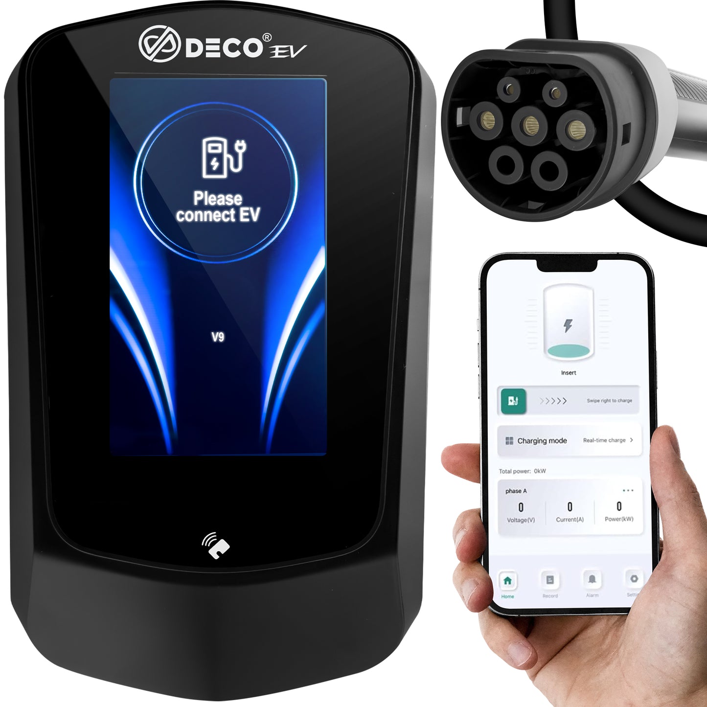 DECO® EV APEX | 7.4kW/32A WallBox | Super Fast EV Charger | 5M Cable Type 2 | Indoor/Outdoor | Black Electric Vehicle Car Charger | UKCA Certified