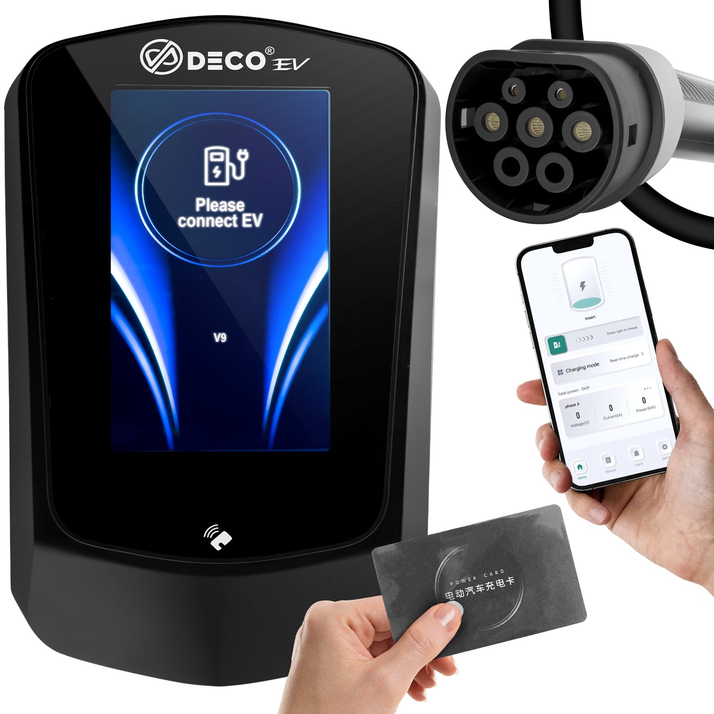 DECO® EV APEX | 7.4kW/32A WallBox | Super Fast EV Charger | 5M Cable Type 2 | Indoor/Outdoor | Black Electric Vehicle Car Charger | UKCA Certified