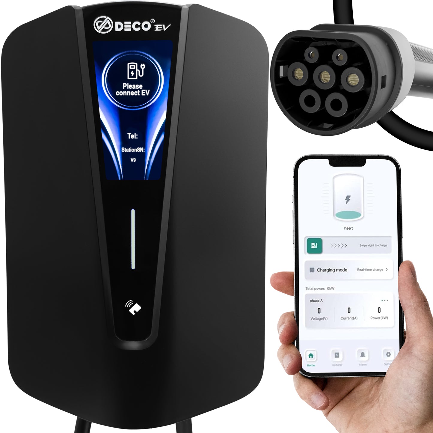 DECO® EV Tempest | 7.4kW/32A WallBox | Super Fast EV Charger | 5M Cable Type 2 | Indoor/Outdoor | Black Electric Vehicle Car Charger | UKCA Certified