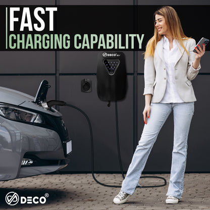 DECO® EV Touch | 7.4kW/32A WallBox | Super Fast EV Charger | 5M Cable Type 2 | Indoor/Outdoor | Black Electric Vehicle Car Charger | Fingerprint