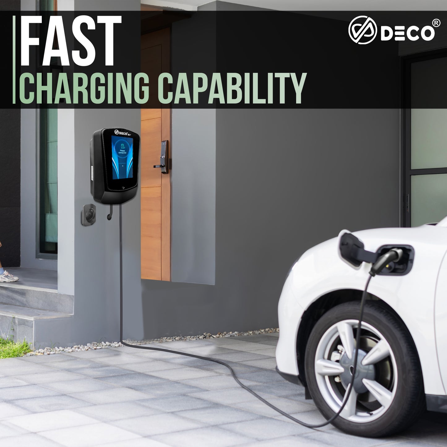 DECO® EV APEX | 7.4kW/32A WallBox | Super Fast EV Charger | 5M Cable Type 2 | Indoor/Outdoor | Black Electric Vehicle Car Charger | UKCA Certified