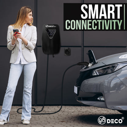 DECO® EV Touch | 7.4kW/32A WallBox | Super Fast EV Charger | 5M Cable Type 2 | Indoor/Outdoor | Black Electric Vehicle Car Charger | Fingerprint